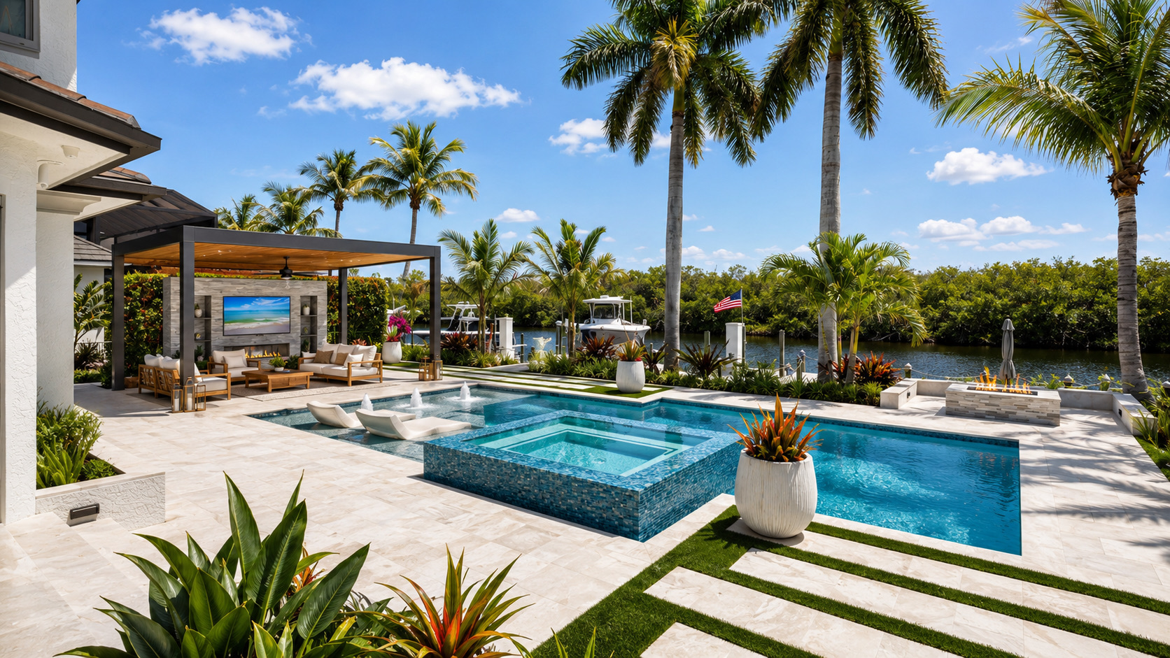Landscape and pool design with continuous seasonal planting, Naples, Florida