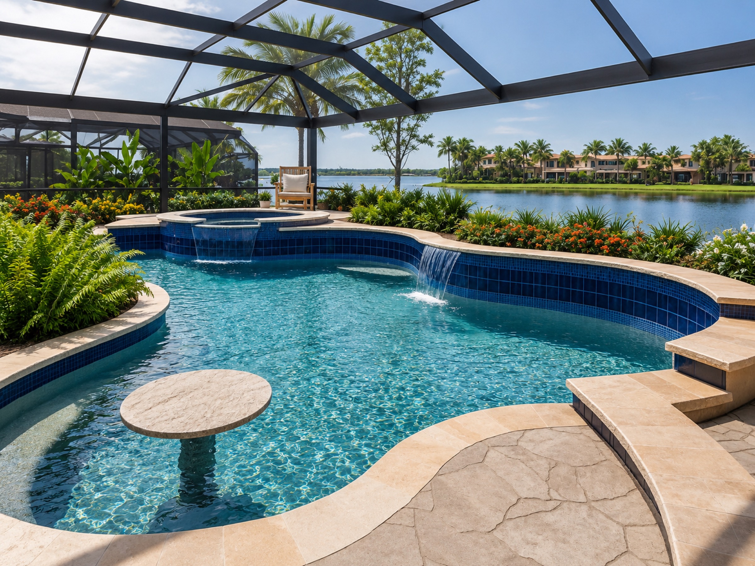 Curvilinear luxury pool, Naples residence