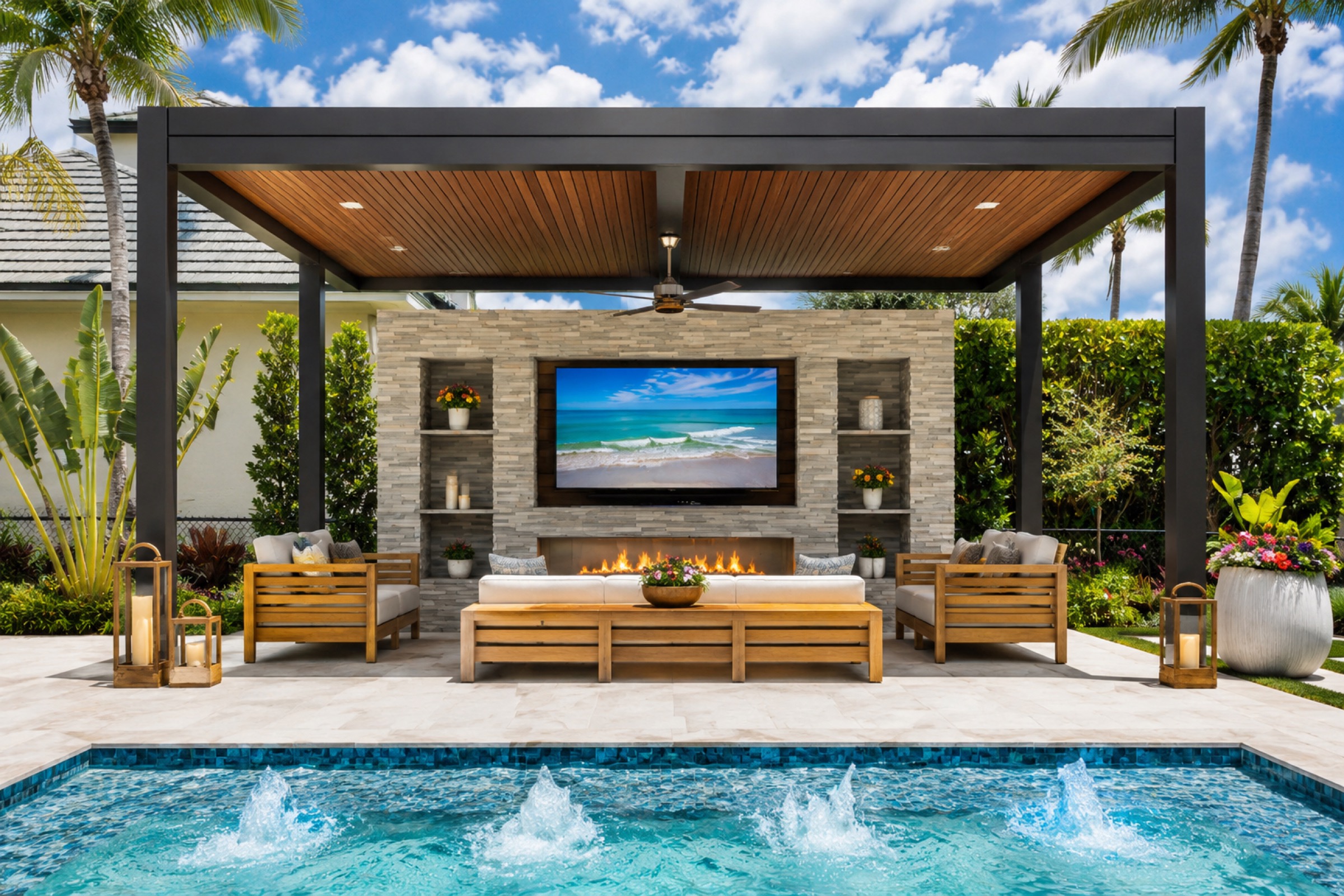 Teak pergola design in Naples