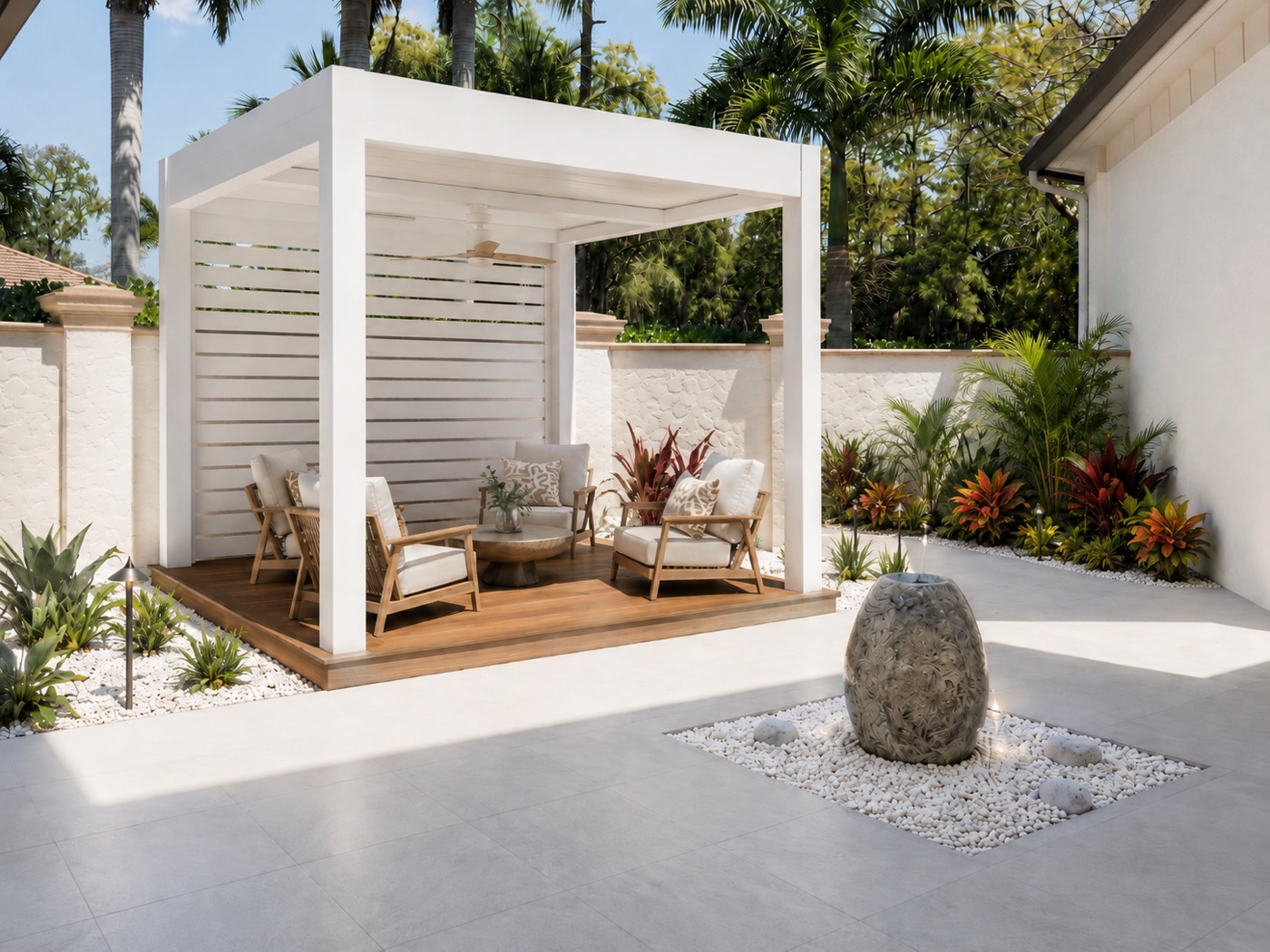Aluminum louvered pergola over a composite deck, Southwest Florida